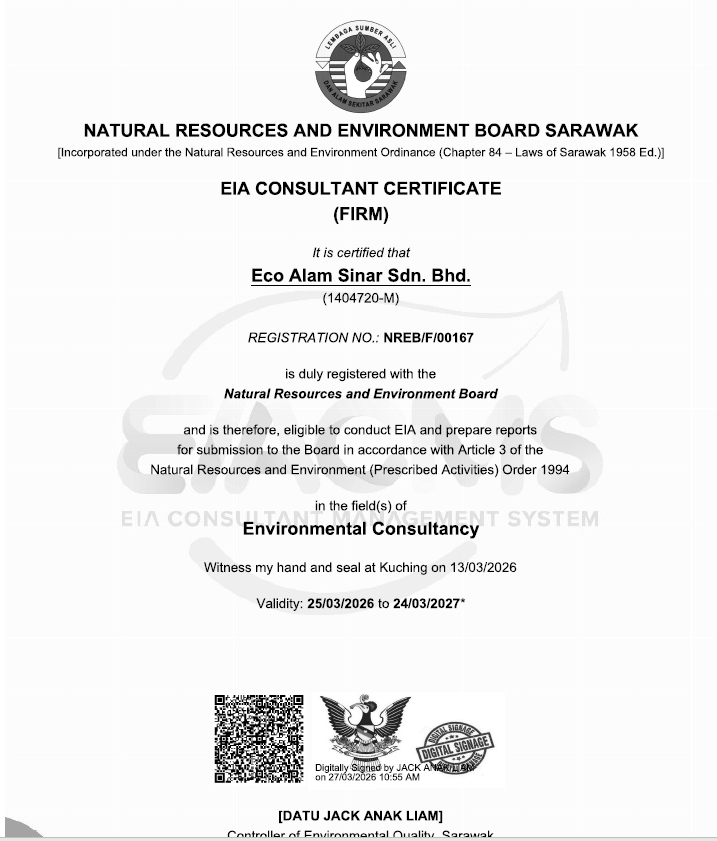 NREB EIA Consultant Certificate for Eco Alam Sinar Sdn Bhd