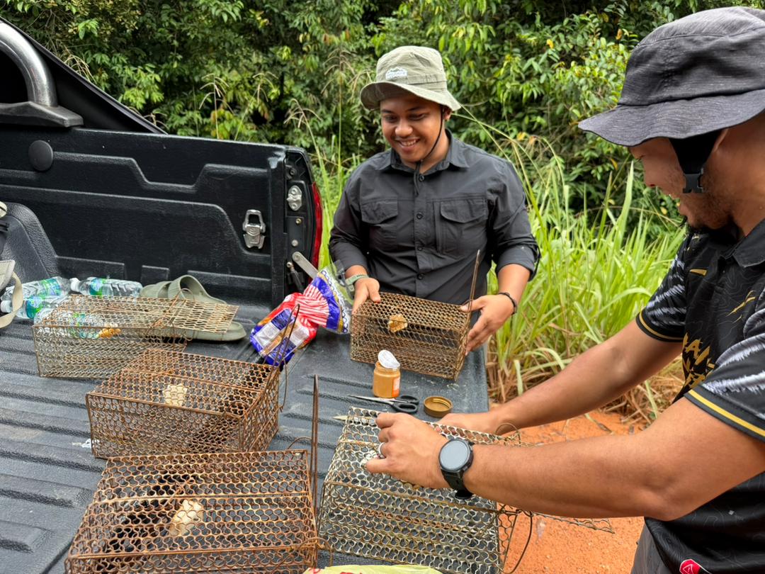 Environmental field team preparing wildlife survey traps